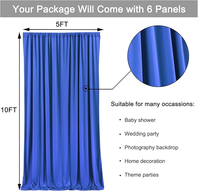 30ft x 10ft Wrinkle Free Royal Blue Backdrop Curtain - Image 6