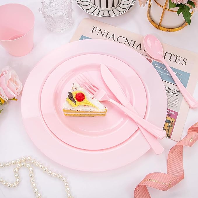 KIRE 150 Pieces Pink Plastic Plates Disposable - Image 5