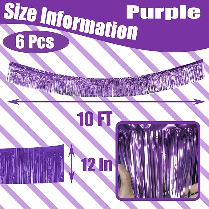 6 Pack 10 Feet Foil Fringe Garland Metallic Tinsel Streamers Banner Wall - Image 2