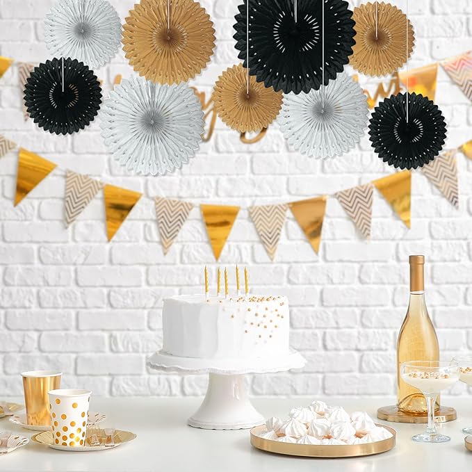 18 Pcs Black Gary Khaki Hanging Honeycomb Paper Fans, Round Paper Fan - Image 4