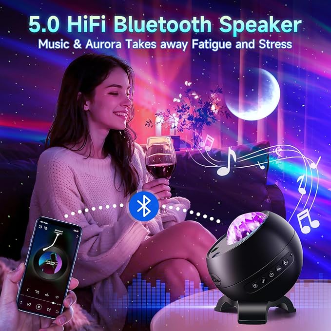 Galaxy Projector for Bedroom, 21Colors Northern Lights, 15White Noise&Bluetooth - Image 6