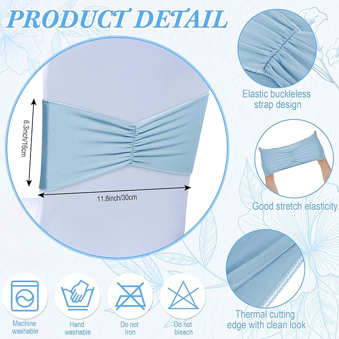 Moukeren 100 Pcs Spandex Chair Sashes Bows Bands Slider Sashes - Image 3