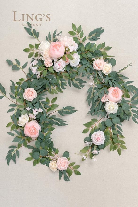 Ling's Moment Arch Flower Garland - 6FT Eucalyptus & Rose - Sweetheart Table - Image 5