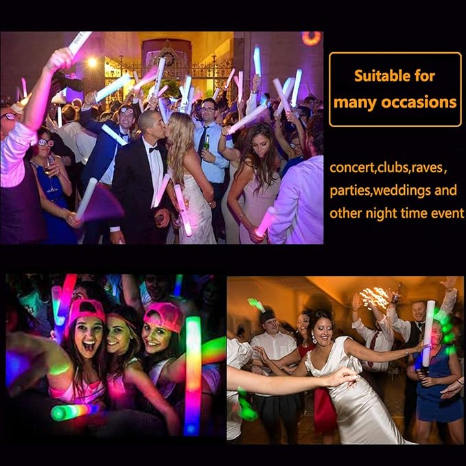 Foam Glow Sticks Bulk 100 Pack, 3 Modes Flashing LED Light Sticks Glow in The - Image 3
