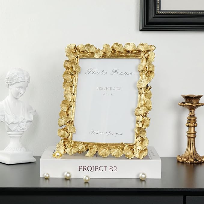 Cuspin 6x8 Picture Frame Gold, Vintage Ornate Leaf Textured Hand-Crafted Resin - Image 6