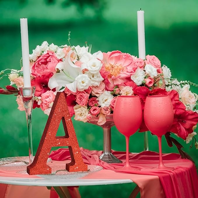 TONIFUL 8 Inch Red Glitter Letter A Table Centerpiece A-Z Red Birthday Party - Image 5