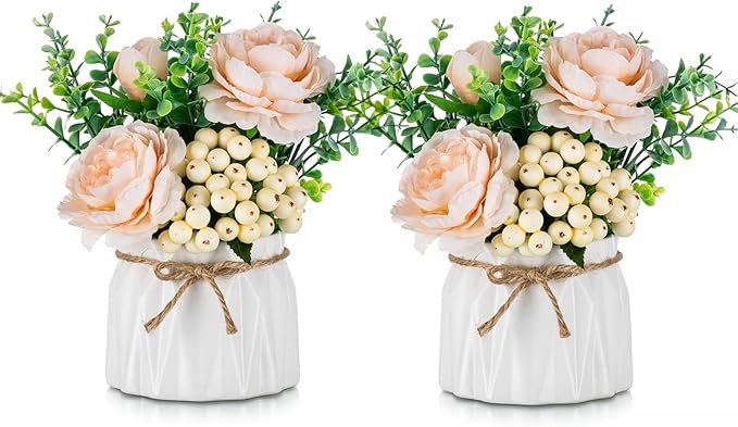 BLOSMON Table Decor Artificial Flowers Vase 7 Inch Small Fake Champagne Flower by Blosmon