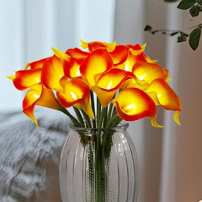 20pcs Artificial Calla Lily Bouquet Lamp Faux Floarl Night Light Real Touch - Image 4