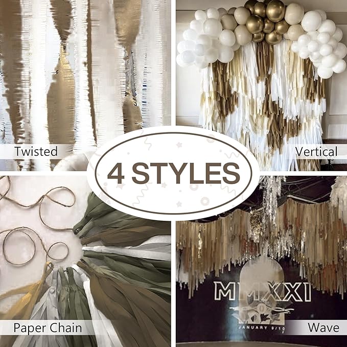 PartyWoo Brown Crepe Paper Streamers 4pcs 328ft Pack of Boho Neutral Crepe - Image 6