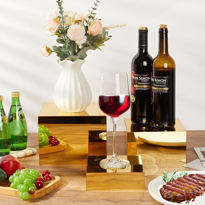 3 Pcs Acrylic Risers for Display, Acrylic Cube Boxes Gold Risers Food Display - Image 4