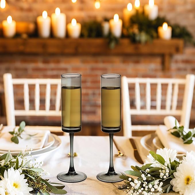 12 Pieces Black Champagne Flutes 6 OZ Straight Sided Wine Glasses Champagne - Image 3