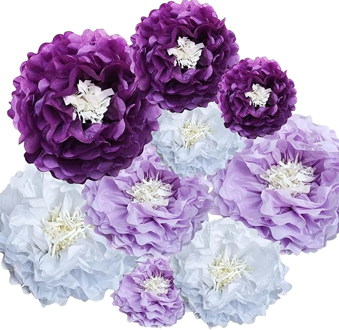 Purple Paper Flower Pom Poms Wall Decorations by BARTHEW