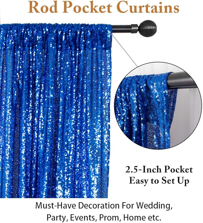 ShinyBeauty Royal Blue 8FTx8FT Sequin Photo Backdrop Sequin Backdrop Curtains - Image 4