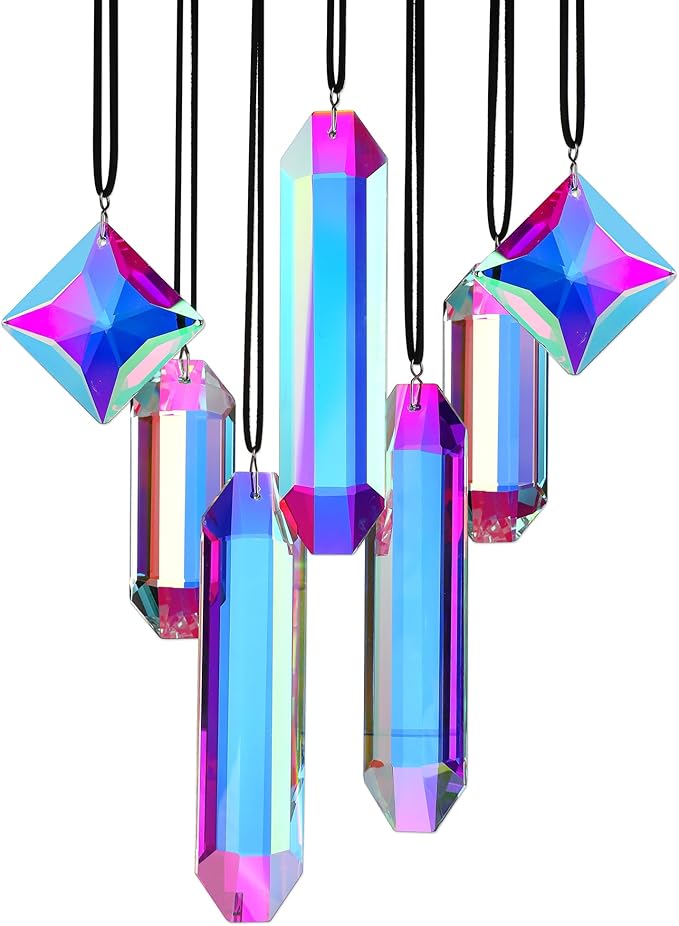 HDCRYSTALGIFTS Set 7 Crystal Sun Catcher Prisms, AB Colored Suncatcher Crystals - Image 9