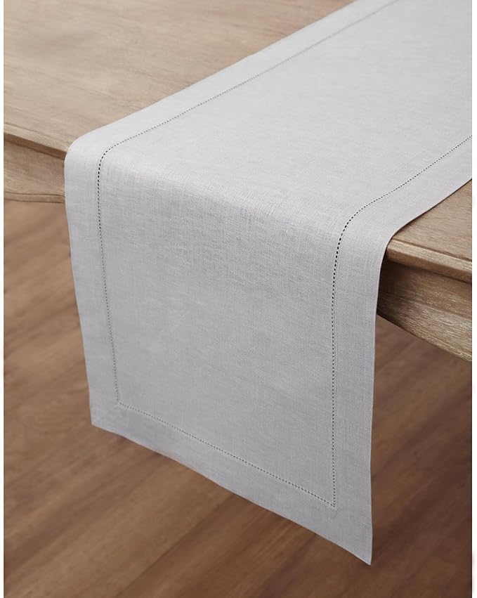 Solino Home Linen Soft Grey Table Runner 90 Inches Long - Image 8