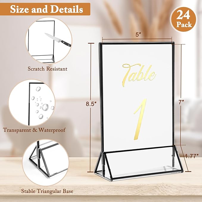 Floroom 24 Pack 5x7 Inch Clear Acrylic Sign Holders, Double-Sided Black Display - Image 2