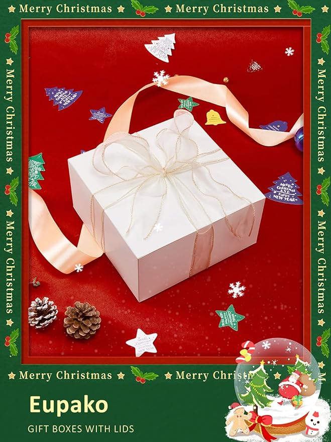 Eupako White Gift Boxes 8x8x4 10 Pack, Kraft Paper Gift Boxes - Image 5