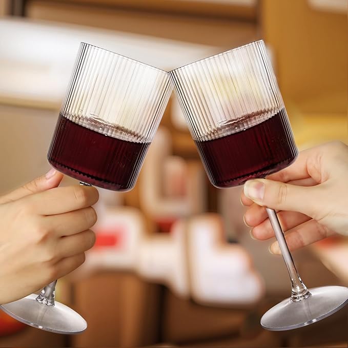 Ciaell 12 PCS Plastic Ribbed Wine Glasses - 10 OZ Plastic Square Wine Glasses - - Image 9