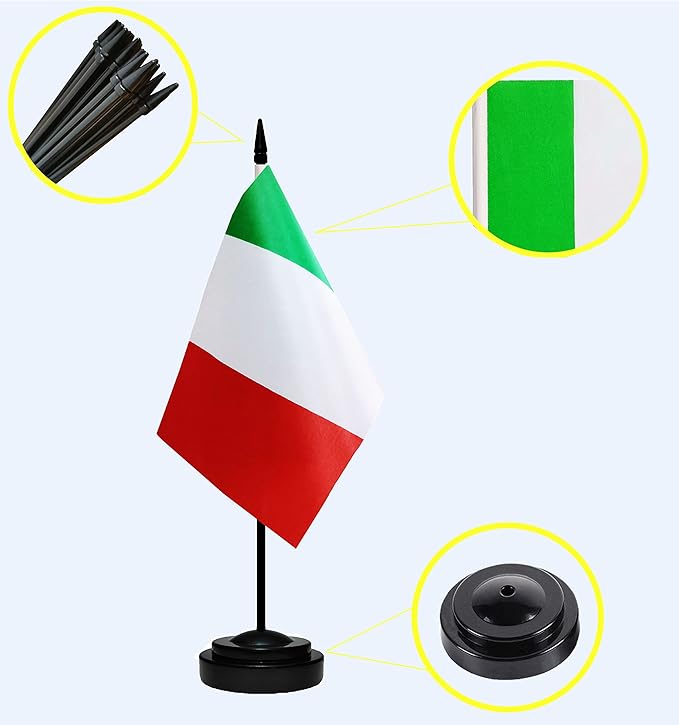 Italy Italian Deluxe Desk Flag Set Small Mini Miniature Italy Italian Table - Image 2