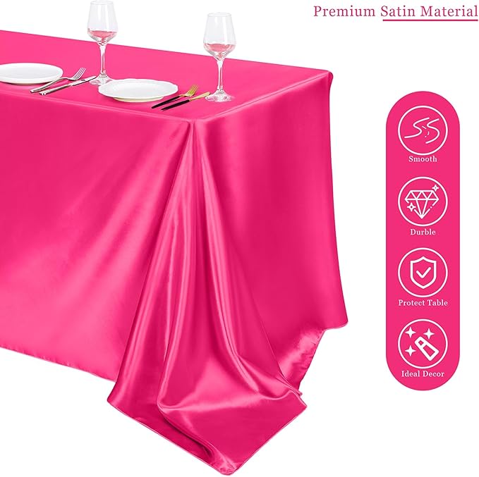 TURSTIN 1 Pack Hot Pink Satin Tablecloth 102 x 58 Inch Overlay Satin Table - Image 4