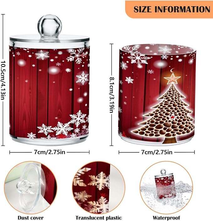 Gredecor Christmas Winter Qtip Holder Dispenser 2 Pack Christmas Tree Red - Image 3