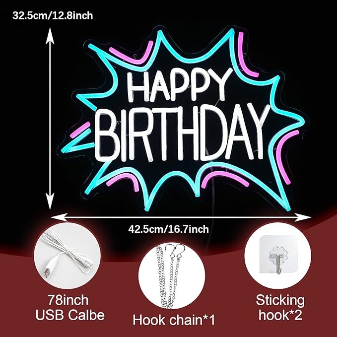 Happy Birthday Neon Sign Dimmable Celebrate Birthday Neon Light Powered by USB - Image 2