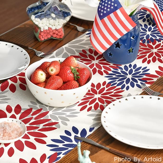 Artoid Mode Red Dahlia Floral Pinnata Memorial Day Table Runner, 4th of July - Image 7