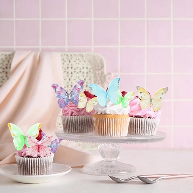 Ephlyn 40Pcs Edible Butterfly Cupcake Toppers 3D Butterfly Cake Picks Mixed - Image 6