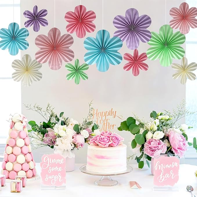 BestoFun 12 PCS Paper Flowers Fans Pastel Party Decorations Paper Flowers - Image 4