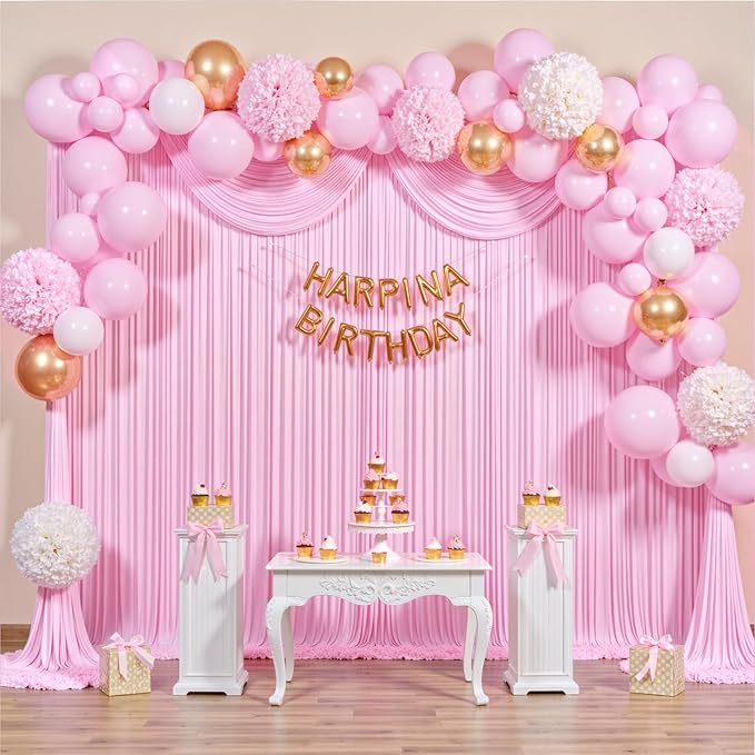 40 ft x 10 ft Wrinkle Free Baby Pink Backdrop Curtain - Image 2