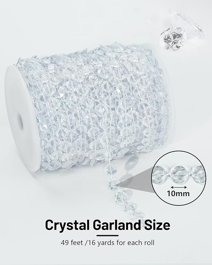 49FT Acrylic Crystal Garland, DIY Crystal Beads String Roll - Image 2