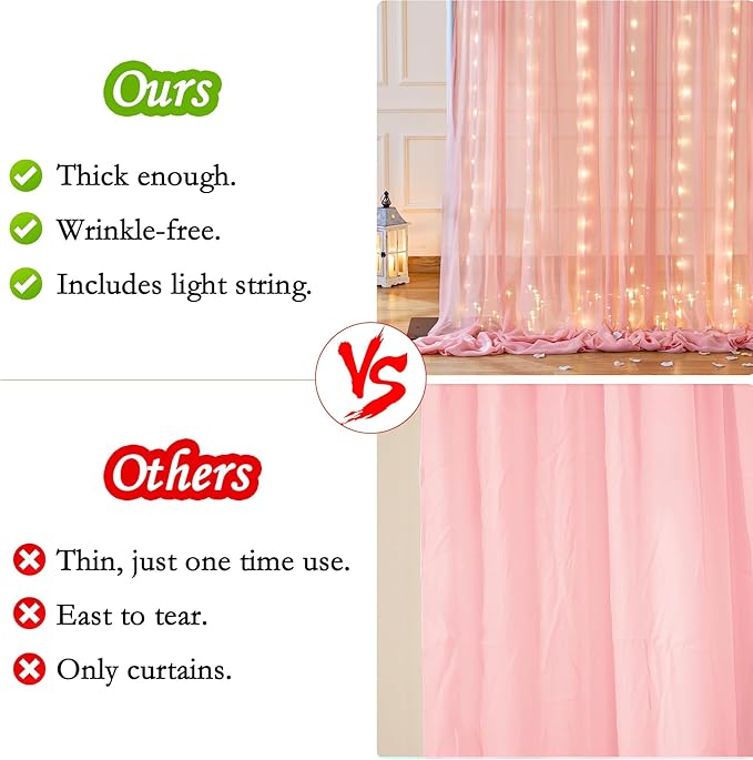 Wish Care 10ft x 10ft Baby Pink Chiffon Backdrop Curtain - Image 2