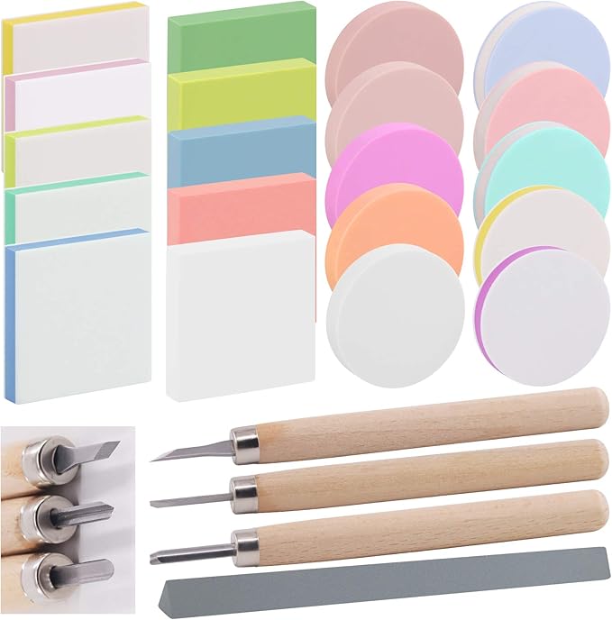 Rustark 22 Pcs Mixed Rubber Stamp Carving Blocks Set by Rustark