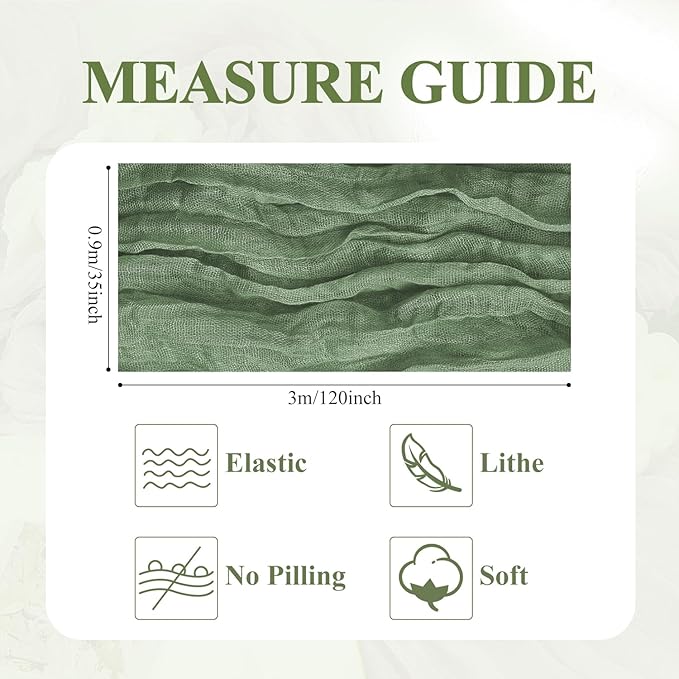 Asee'm 3pcs Cheesecloth Table Runner 120 Inches Sage Green Boho Gauze Cheese - Image 2