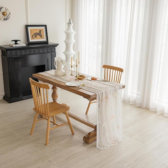 Romantic Artificial Floral Table Runner 10ft Gauze Tulle Lace Table Runner Set - Image 3