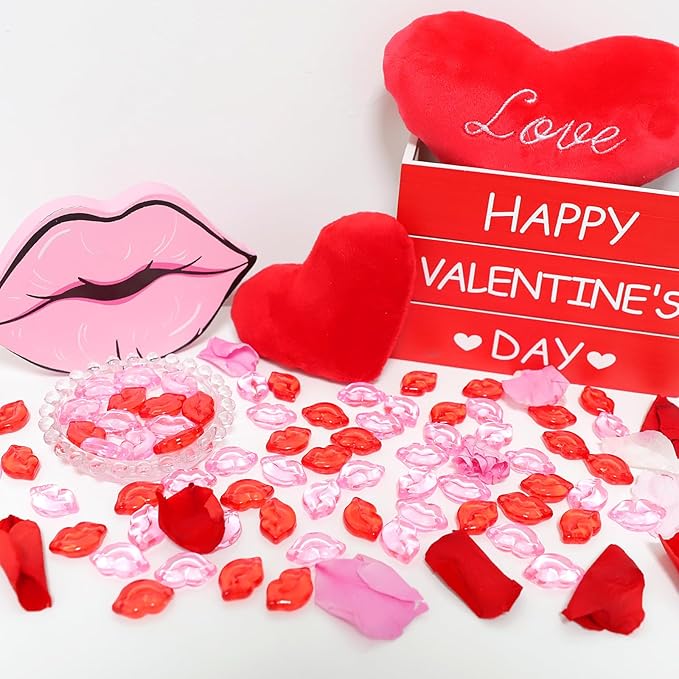 Fangoo 210PCS Red Pink Acrylic Lips Ornaments Mini Acrylic Lips Gems - Image 3