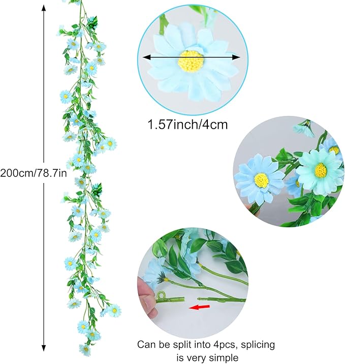 2 Pack Silk Flower Garland Artificial Blue Daisy Garland Fake Hanging Vines - Image 7