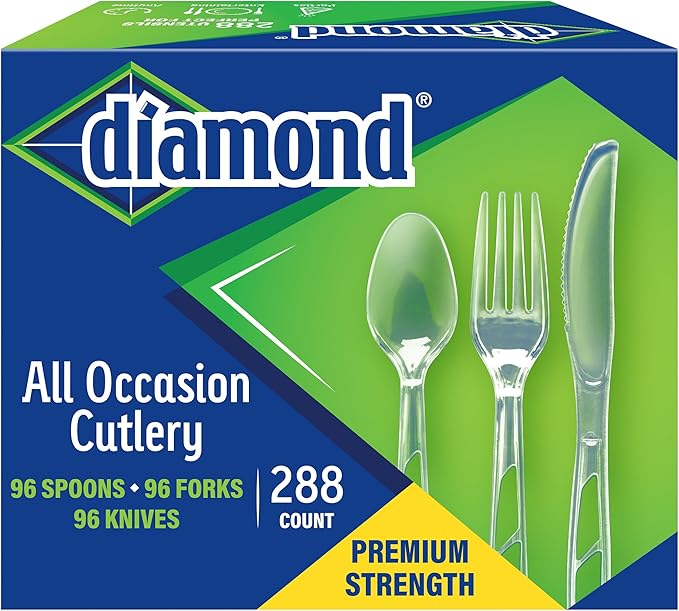 Diamond® All Occasion Clear Disposable Cutlery Set 288 Count – 96 Forks by LifemadeProducts