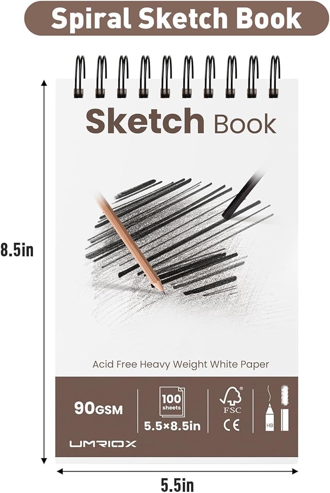 Umriox Small Sketchbook 5.5"x8.5", Top Spiral Bound Sketchbook, Acid-Free - Image 2
