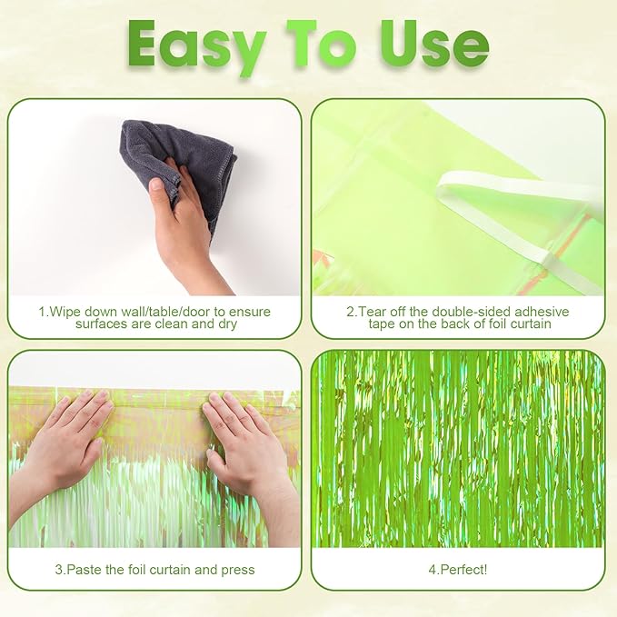 2 Pack Green Iridescent Tinsel Foil Fringe Curtains, Neon Party Decorations - Image 4