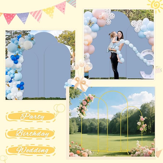 Arch Backdrop Stand and Cover Set of 3 6FT 6.6FT 7.2FT Dusty Blue Spandex Arch - Image 8
