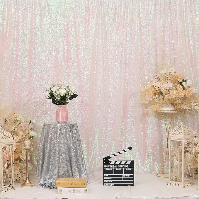 Eternal Beauty White Iridescent Sequin Backdrop, 7x7 Ft Glitter Background - Image 3