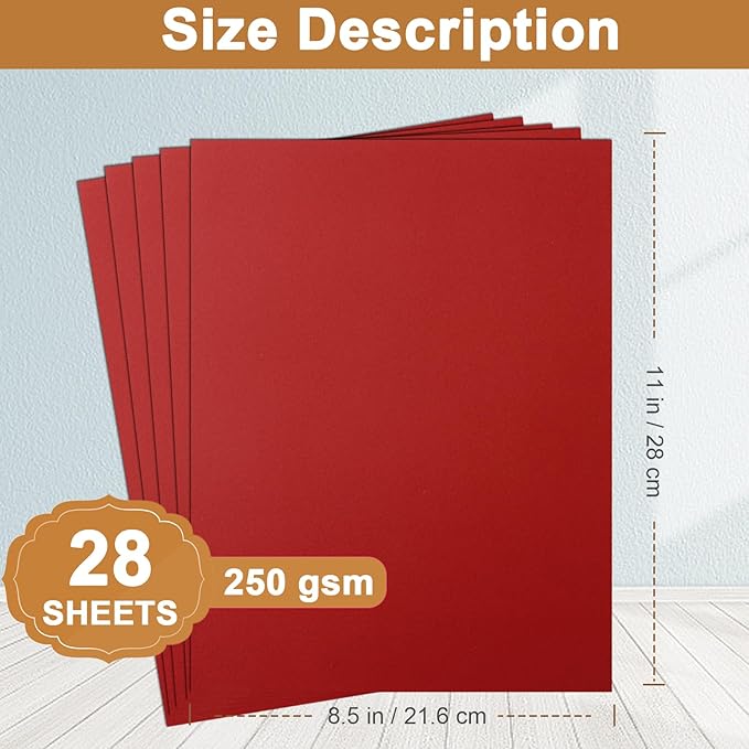 28 Sheets Christmas Red Cardstock 8.5 x 11 Craft Paper, 92lb Dark Red Card Stock - Image 2