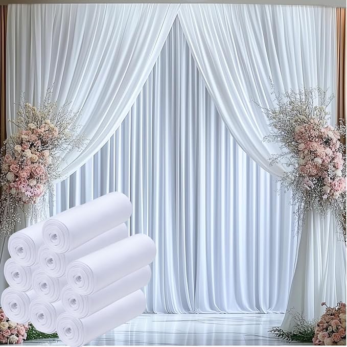 50ftx15ft Wrinkle Free White Backdrop Curtain, 10 Panels 15FT Height White by LeegleriTableSkirt