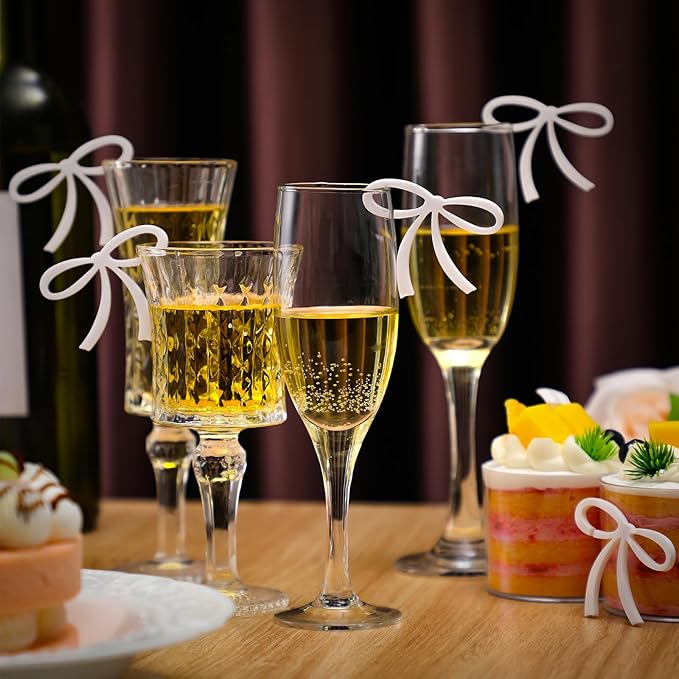 50 Pcs Bows Drink Tags Coquette Bow Wine Glass Charms Acrylic Bowknot Drink Tag - Image 5