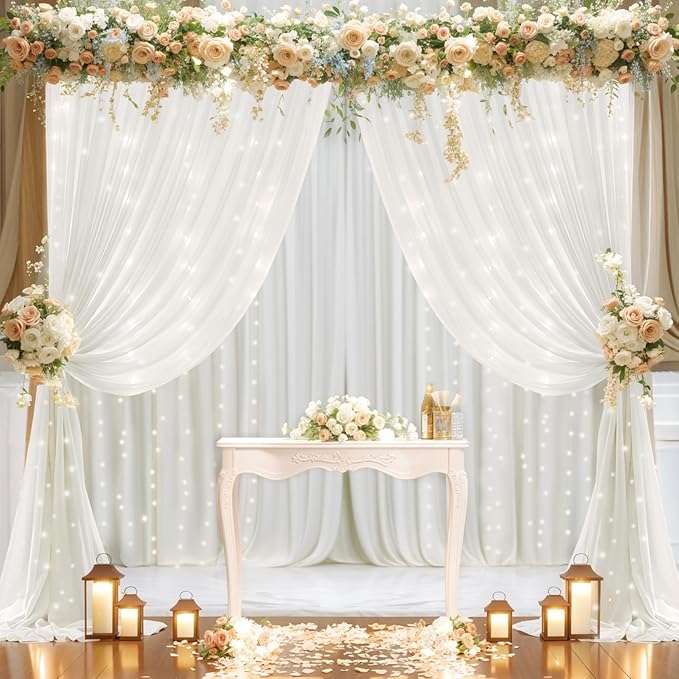 10x10ft Cream White Chiffon Backdrop Curtain - Image 2