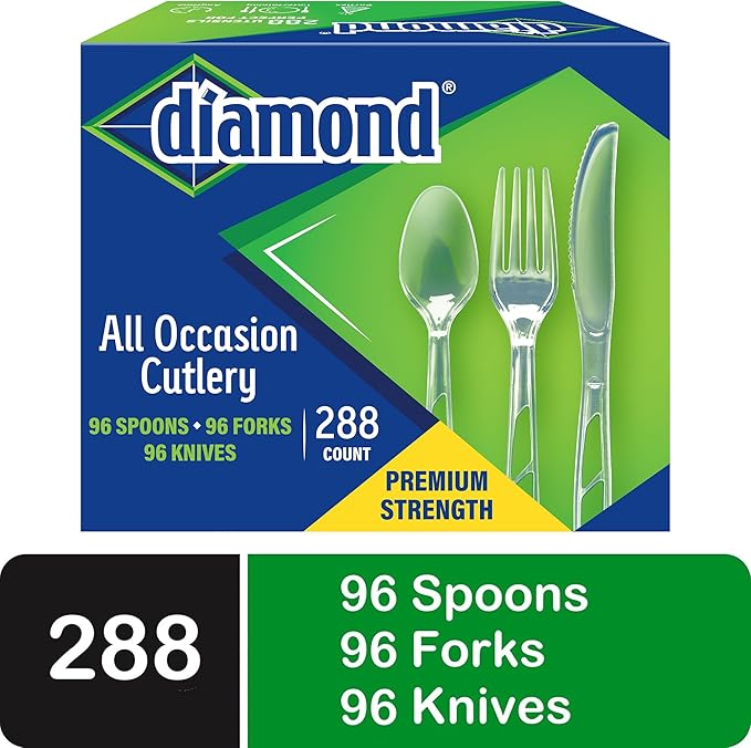 Diamond® All Occasion Clear Disposable Cutlery Set 288 Count – 96 Forks - Image 2