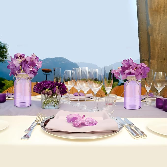 Vintage Glass Flower Vase，12 Pack Farmhouse Purple Glass Centerpiece Vases - Image 6