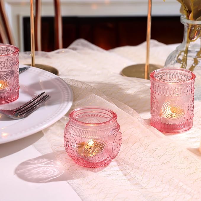 DARJEN 24Pcs Pink Votive Candle Holders- Glass Candle Holders Bulk - Image 7