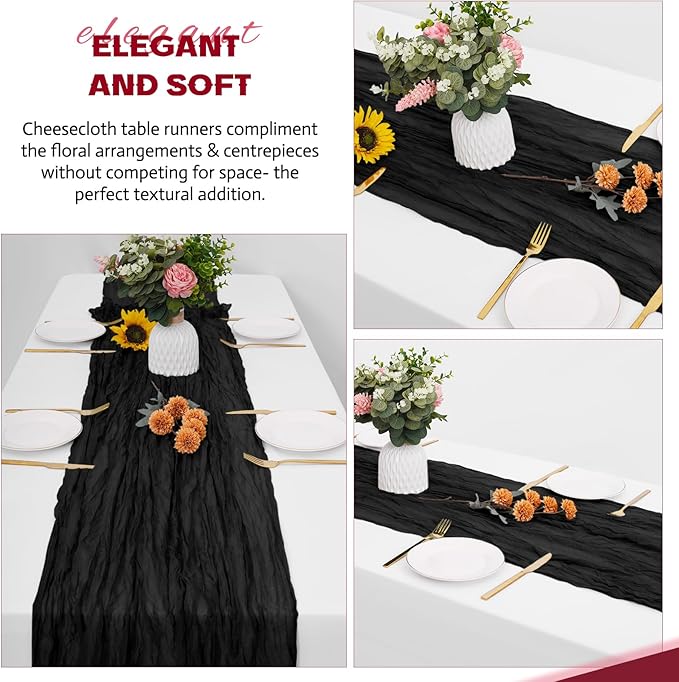 Aktor 4 Pack Black Table Runner Boho Cheesecloth Table Runner Semi Sheer Gauze - Image 4